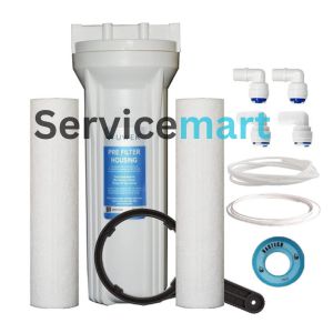 servicemart RO Water Purifier Pre Filter | External Leak-Free Housing | Spun Cartridge Prefilter Kit | 1/4 & 3/8 Elbows | Compatible with Kent, Livpure, LG, Mi & Havells